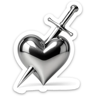 heart with sword, chrome style sticker