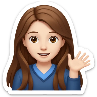 pale girl with long brown hair smiling shrugging sticker