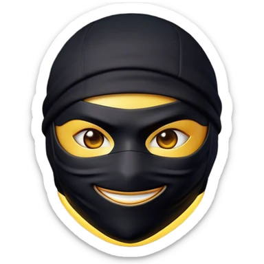 Clash of Clans aesthetic Playful Ninja Portrait Emoji, Head tilted with a sly, cheeky grin and twinkling eyes visible under a stylish mask, featuring a compact, nimble build in streamlined dark attire, his natural skin tone adding realism, Simplified yet irresistibly charming features, highly detailed, glowing with a warm, mysterious glow, high shine, spirited and lively, stylized with a touch of whimsical stealth, soft glowing outline, capturing the essence of a playful ninja exuding friendly covert energy! sticker
