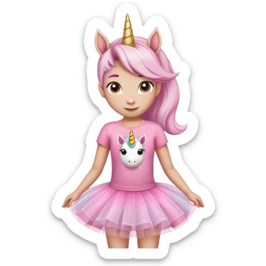 head and shoulders portrait of an anthropomorphised female unicorn in tutu and pink t-shirt, standard pose sticker
