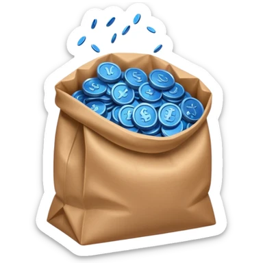 brown bag of blue coins sticker