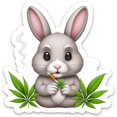 Bunny smoking marijuana with a spring flower theme with marijuana plants sticker