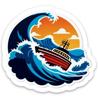 boat splashing through huge waves sticker