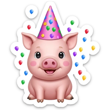 Party Pig – small pig with cone party hat and confetti sticker