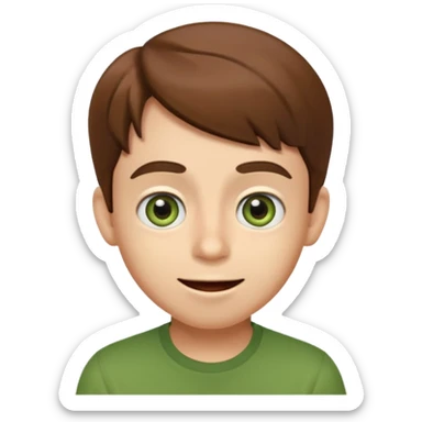 surprised emoji character of MatPat, wide eyes, brown hair, green shirt sticker