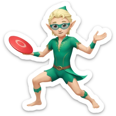 elf male legolas launching a frisbee woven from pure sunlight, wearing sporty teal swim shorts and performance sunglasses, pointy ears, centered emoji sticker