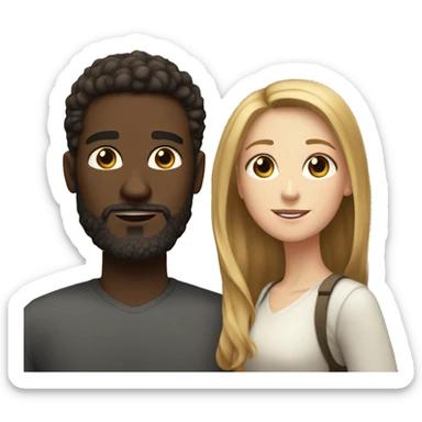 Dark skinned man with beard and a white girl with long light brown hair couple sticker