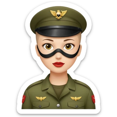 woman soldier with hair style wearing mouth mask sticker