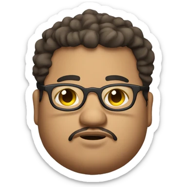 chubby mexican man with glasses curly hair and a goatee looking forward slightly upset sticker
