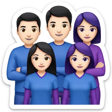4people 2 men and 2 women. with black hair and white skin. ready to create a team. with blue and purple clothes sticker