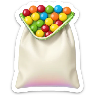 Flat design minimalist Skittles pouch with simple rainbow gradient and a small handful of green candies arranged in a neat pattern. sticker