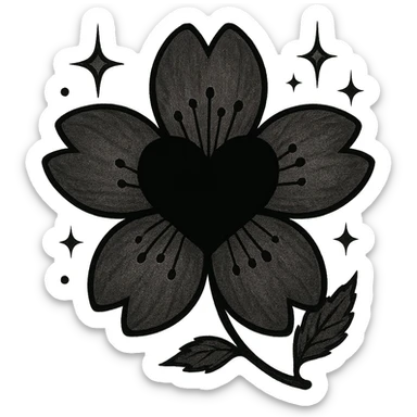 goth sakura black heart with  and magical sparkles, remove background sticker