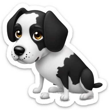 black and white dog with asymmetrical black eye patches sticker