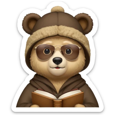 Bartholomew Kuma from One Piece, standing with Bible book, bear hat, sunglasses sticker