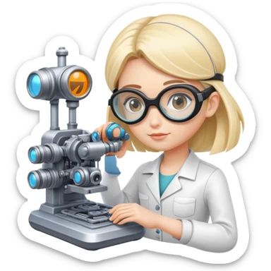 An inventor girl with goggles, assembling a futuristic machine sticker