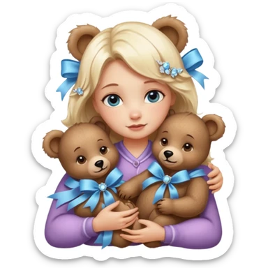 woman hugging baby bears with ribbons and crystals sticker