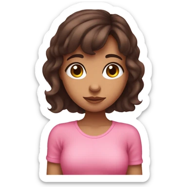 short-medium brunette girl making hearts with her hand and pink hearts around her and has heart eyes pink  sticker