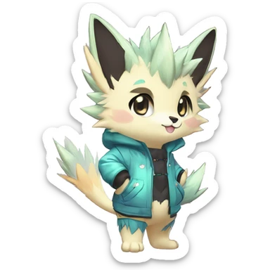 Anthro Scalie Spiky Cool Edgy Magical Shiny Colorful Pastel Sparkle Kemono-style Chibi Fantasy-Animal-Fakémon-Pokémon-Hybrid Fur Sona Aesthetic Full Body sticker