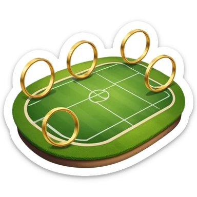 quidditch field with three golden hoops on each end, an oval shaped playing field sticker