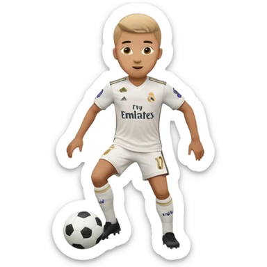Jude Bellingham, English footballer, dribbling a soccer ball, in Real Madrid kit, emoji style sticker