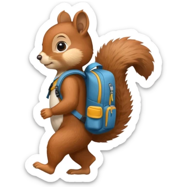 a squirrel walking with a backpack
 sticker