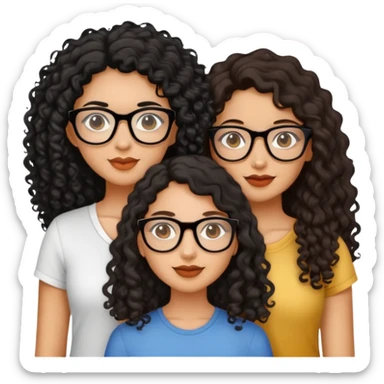 3 female friends, tan black curly hair glasses, the other ones brunette long hair and light skin sticker