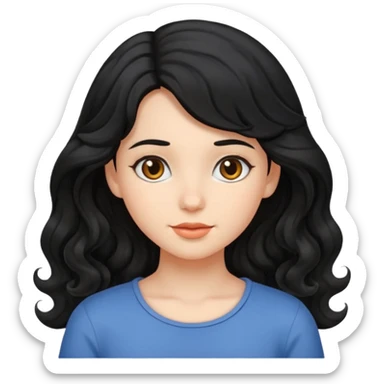 A girl with a little bit of wavy hair and black hair sticker