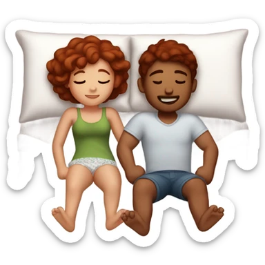 Burgundy haired girl and boyfriend cuddling in bed sticker