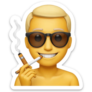 smiling emoji with black pixel sunglasses and a cigarette sticker