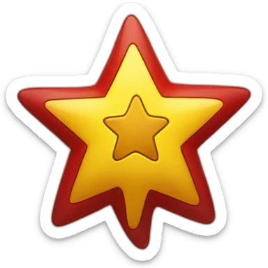 Red star with a yellow icon that depicts a knuckle sticker