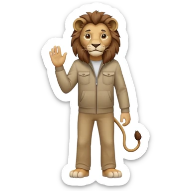 anthropomorphised lion in casual clothes walking upright, relaxed pose sticker