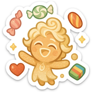 Eternal Sugar, Cookie Run Kingdom, surrounded by floating candies, joyful expression sticker