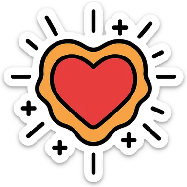 the concept of life, shown as a glowing heart surrounded by energy, modern icon style sticker