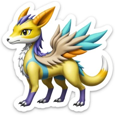 Colorful Meloetta-Bolthund-Renamon-Wargreymon-Sergal-Pokémon-Digimon-Fakémon-fusion-hybrid-creature sticker