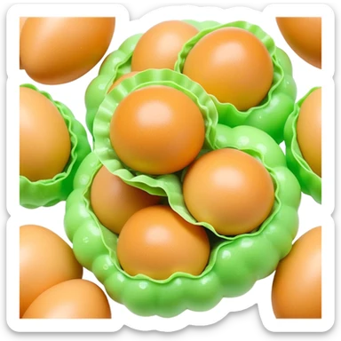 3D rendered Hong Kong egg puffs (港式鸡蛋仔) with pandan flavor, light green color, authentic egg-shaped bubble pattern, hyper-realistic texture, glossy finish, detailed bubbles sticker