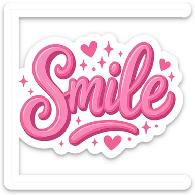 the word 'smile' in a creative, pink-themed style, no background sticker