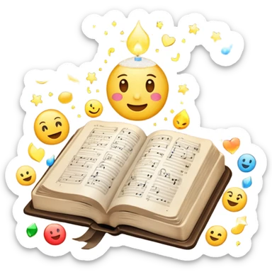 The bible is in the middle and from the left, there are emojis (typical) light(sparkling), salt, music note sticker