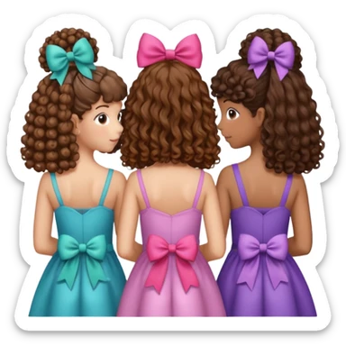 5 besties side by side from behind 2 girls with curly hair and the rest straight hair with bows in their hair sticker