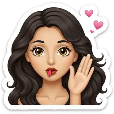 woman with olive skin, brown eyes and long lashes, and long black wavy hair blowing a kiss sticker