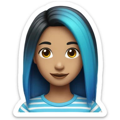smiling girl in striped shirt, black hair with blue ombré hair  sticker
