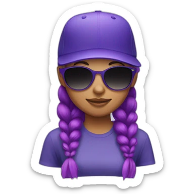 girl with purple ponytail, indigo baseball hat and sunglasses sticker