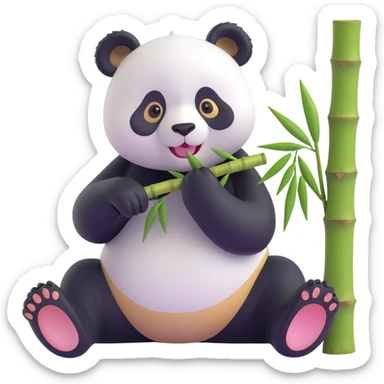 panda eating bamboo in forrest background, close up pose sticker