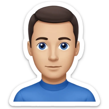 Anthony Wiggle of The Wiggles with light skin, dark brown hair, blue eyes, blue skivvy shirt sticker