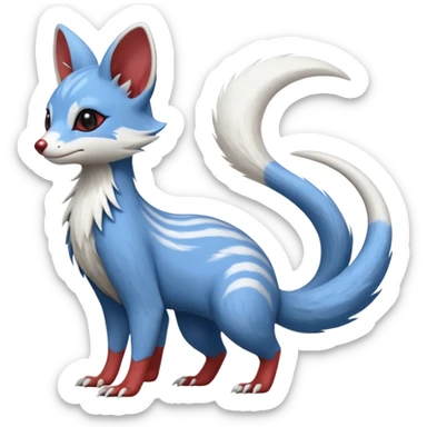 Minccino-Mongoose-Lykoi-Emolga-Pachirisu-Zangoose-fusion-hybrid-animal-Fakémon-creature, full body, thin long sleek scaly tail, intricate markings sticker