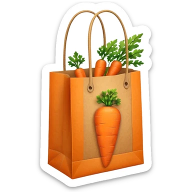 paper shopping bag with carrot inside bag. Transparent background sticker