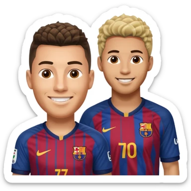 Prime noodle hair ronaldo and prime 2012 messi Smiling in one Photo and make it realistic Ronaldo wearing Number 7 With Madrid and Messi wearing number 10 with barca  sticker