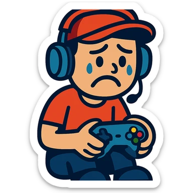 sad video gamer, cartoon style, vibrant colors sticker