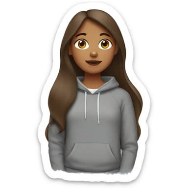 girl with long brown hair in a grey sweatshirt holding a greater swiss mountain dog sticker