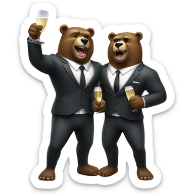 two muscle bears in a suit cheerings champagne sticker