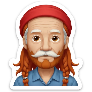 very old, white bearded and white mustached, red long haired, wearing ear accessories sticker